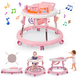 NVW Music and Lights Baby Walker Foldable with 9 Adjustable Heights, Baby Walker with Wheels Portable, Baby Walkers and Activity Center for Boys Girls Babies 7-18 Months (New-Pink)