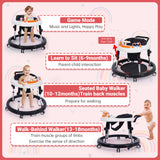 NVW Music and Lights Baby Walker Foldable with 9 Adjustable Heights, Baby Walker with Wheels Portable, Baby Walkers and Activity Center for Boys Girls Babies 7-18 Months (New-Black