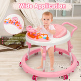 NVW Music and Lights Baby Walker Foldable with 9 Adjustable Heights, Baby Walker with Wheels Portable, Baby Walkers and Activity Center for Boys Girls Babies 7-18 Months (New-Pink)