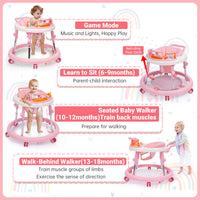 NVW Music and Lights Baby Walker Foldable with 9 Adjustable Heights, Baby Walker with Wheels Portable, Baby Walkers and Activity Center for Boys Girls Babies 7-18 Months (New-Pink)