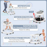 Wismind Baby Walker Foldable with 9 Adjustable Heights, Baby Walkers and Activity Center for Boys Girls Babies 6-12 Months, Baby Walker and Bouncer Combo with Wheels Portable Anti-Rollover