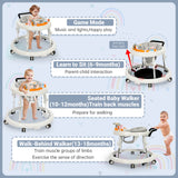 Wismind Music and Lights Baby Walker Foldable with 9 Adjustable Heights, Baby Walker with Wheels Portable, Baby Walkers and Activity Center for Boys Girls Babies 7-18 Months(Music-White)