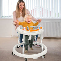 NVW Music and Lights Baby Walker Foldable with 9 Adjustable Heights, Baby Walker with Wheels Portable, Baby Walkers and Activity Center for Boys Girls Babies 7-18 Months (New-White)