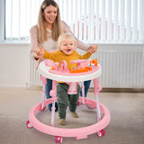 NVW Music and Lights Baby Walker Foldable with 9 Adjustable Heights, Baby Walker with Wheels Portable, Baby Walkers and Activity Center for Boys Girls Babies 7-18 Months (New-Pink)