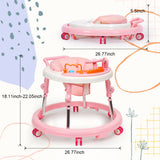 NVW Music and Lights Baby Walker Foldable with 9 Adjustable Heights, Baby Walker with Wheels Portable, Baby Walkers and Activity Center for Boys Girls Babies 7-18 Months (New-Pink)