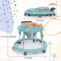 NVW Music and Lights Baby Walker Foldable with 9 Adjustable Heights, Baby Walker with Wheels Portable, Baby Walkers and Activity Center for Boys Girls Babies 7-18 Months (New-Green)