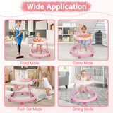 Wismind Music and Lights Baby Walker Foldable with 9 Adjustable Heights, Baby Walker with Wheels Portable, Baby Walkers and Activity Center for Boys Girls Babies 7-18 Months(Music-Pink)