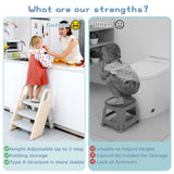 Guzoea Toddler Step Stool Foldable for Bathroom Sink, Kids Step Stool Adjustable from 3 Step to 2 Step for Toilet Potty Training Toddler Tower, Baby Stool for Toddler Kitchen Stool Helper( Beige and gray)