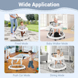 Wismind Baby Walker Foldable with 9 Adjustable Heights, Baby Walkers and Activity Center for Boys Girls Babies 6-12 Months, Baby Walker and Bouncer Combo with Wheels Portable Anti-Rollover